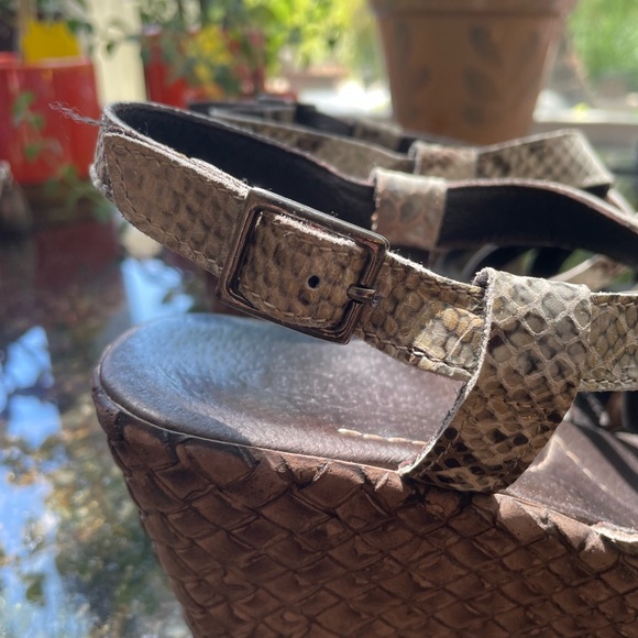 Snakeskin Print Leather Wedges